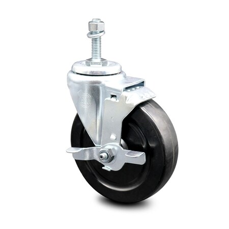 Service Caster 5 Inch Hard Rubber Wheel Swivel 10mm Threaded Stem Caster with Brake SCC SCC-TS20S514-HRS-TLB-M1015